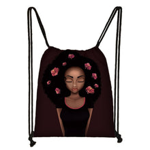 Load image into Gallery viewer, Afro Girls Print Drawstring Bag for Women and Girls