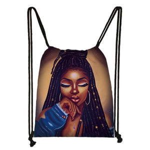 Afro Girls Print Drawstring Bag for Women and Girls